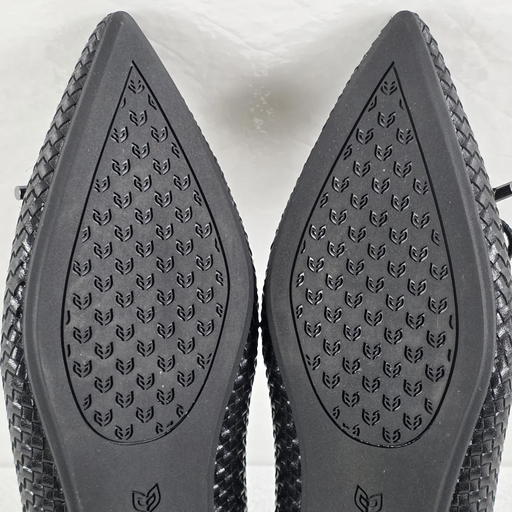 Enfiis Black Woven Patterned Vegan Pointed Toe Ballet Flats Women's 10